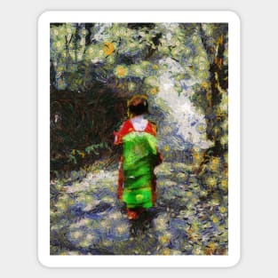 Moonlight Maiko Impressionist Painting Sticker